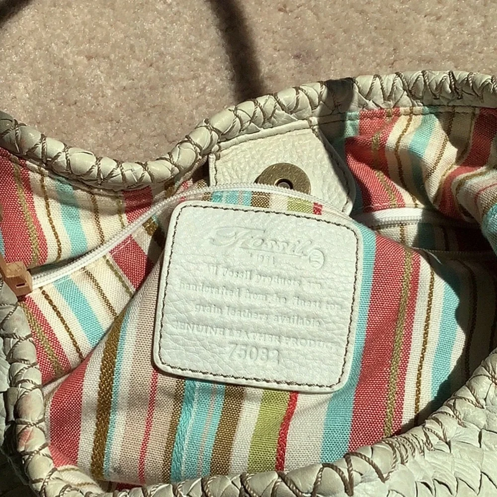 Fossil genuine leather handbag, cream, hobo